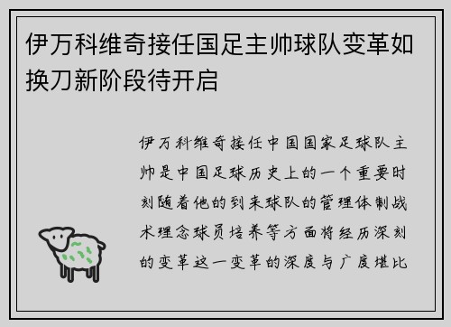 伊万科维奇接任国足主帅球队变革如换刀新阶段待开启